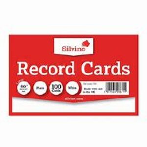 Silvine Record Cards 8x5 White Lined - Pack of 100