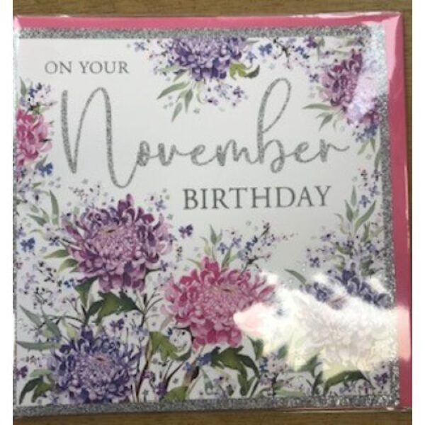 November Chrysanthemums Birthday Card