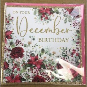 December Red Rose / Border Birthday Card