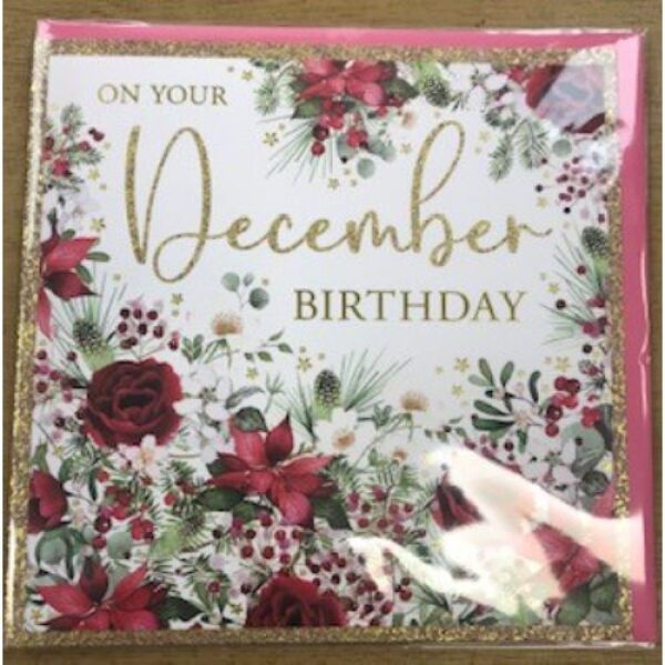 December Red Rose / Border Birthday Card