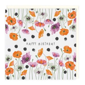 Whistlefish Orange & purple poppies birthday card