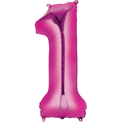 Large Number 1 Pink Foil Balloon 34"