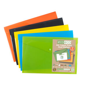 Eco Eco A4 Colour Press Stud Wallets 5 Pack