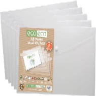 Eco Eco Pack 5 A4+ 95% Recycled Press Stud Wallets Clear