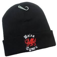 Black Wales Cymru Knitted Hat