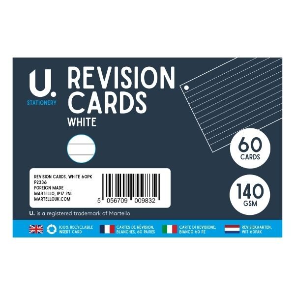 White Revision Cards - 60 Cards - 6" x 4"