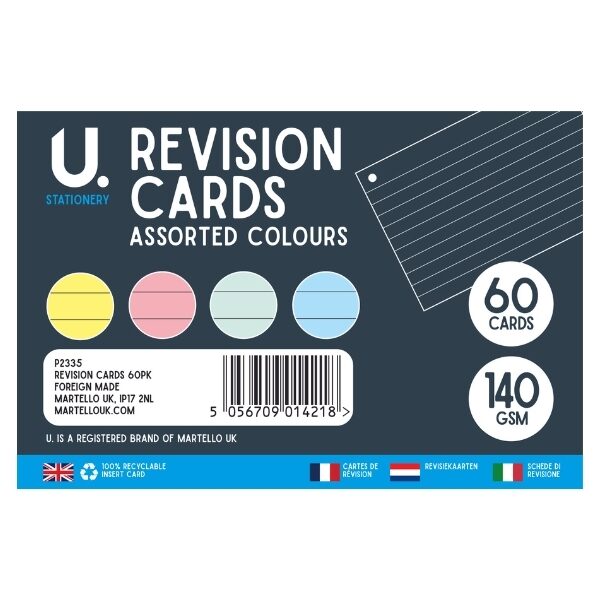 Coloured Revision Cards - 60 Cards - 6" x 4"