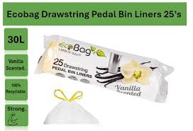 Ecobag Vanilla Scented 25 Drawstring Pedal Bin Liners 30 Litre